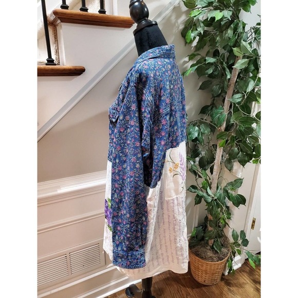 Krazy Kat Upcycled Multicolor Cotton Long Sleeve Buttons Front Casual Jacket 3X - Picture 4 of 11